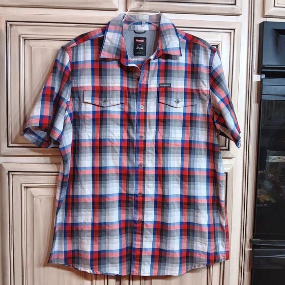 Wrangler Large Western Style Short Sleeve Button‎ Up Shirt - Red White - Picture 1 of 4